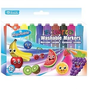 BAZIC 10 color washable fruit scented markers, chisel tip assorted colors water